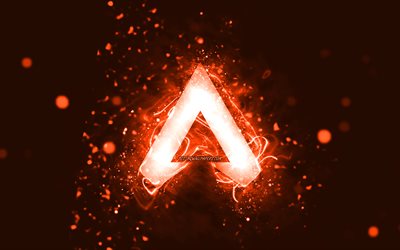 Apex Legends orange logo, 4k, orange neon lights, creative, orange abstract background, Apex Legends logo, games brands, Apex Legends
