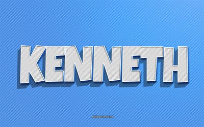 Kenneth, fundo de linhas azuis, pap&#233;is de parede com nomes, nome de Kenneth, nomes masculinos, cart&#227;o de felicita&#231;&#245;es de Kenneth, arte de linha, imagem com o nome de Kenneth