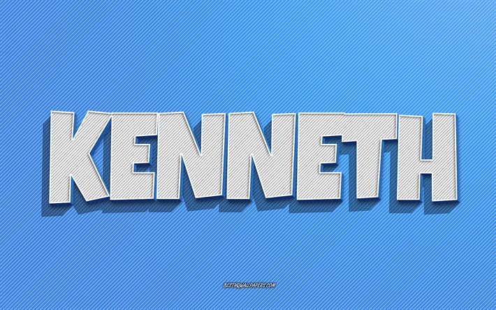 ケネス, 青い線の背景, 名前の壁紙, ケネスの名前, 男性の名前, ケネスグリーティングカード, ラインアート, ケネスの名前の写真