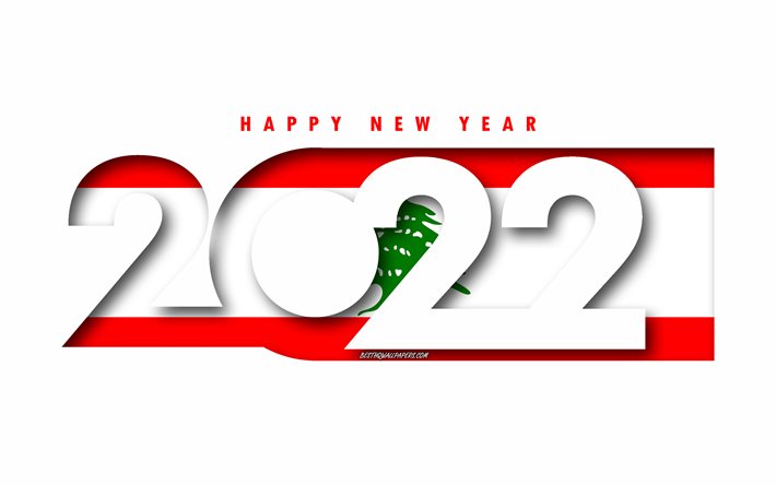 Feliz Ano Novo 2022 L&#237;bano, fundo branco, L&#237;bano 2022, L&#237;bano 2022 Ano Novo, 2022 conceitos, L&#237;bano, Bandeira do L&#237;bano