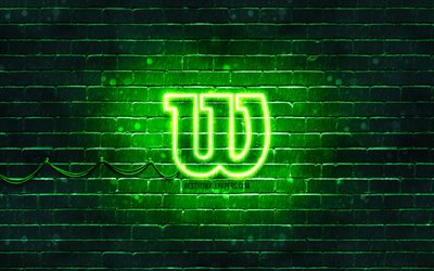 Logo vert Wilson, 4k, mur de briques vert, logo Wilson, marques, logo n&#233;on Wilson, Wilson