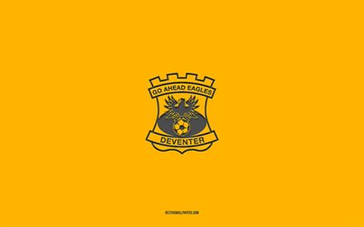 Go Ahead Eagles, yellow background, Dutch football team, Go Ahead Eagles emblem, Eredivisie, Deventer, Netherlands, football, Go Ahead Eagles logo