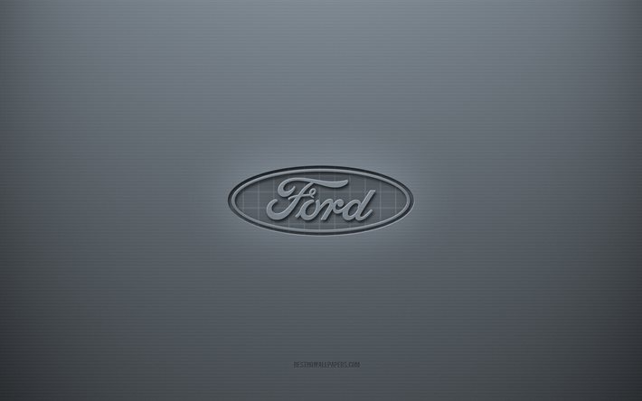 Logo Ford, sfondo grigio creativo, emblema Ford, trama di carta grigia, Ford, sfondo grigio, logo Ford 3d