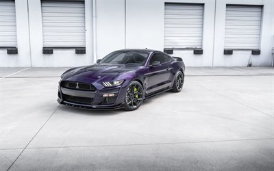 Ford Mustang GT500 Shelby, 2021, front view, exterior, purple coupe, tuning Mustang GT500, purple Mustang GT500, American sports cars, Ford