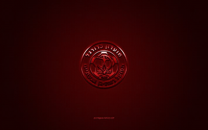 Hapoel Ramat Gan Givatayim FC, Israelin jalkapalloseura, Liga Leumit, punainen logo, punainen hiilikuitu tausta, jalkapallo, Ramat Gan, Israel, Hapoel Ramat Gan Givatayim FC logo