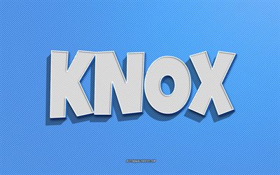 Knox, fond de lignes bleues, fonds d&#39;&#233;cran avec des noms, nom Knox, noms masculins, carte de voeux Knox, dessin au trait, photo avec nom Knox