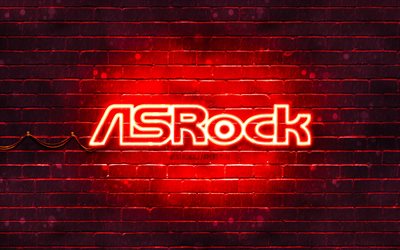 ASrock red logo, 4k, red brickwall, ASrock logo, brands, ASrock neon logo, ASrock