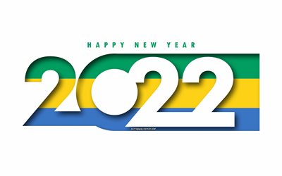 Bonne ann&#233;e 2022 Gabon, fond blanc, Gabon 2022, Gabon 2022 Nouvel An, 2022 concepts, Gabon, Drapeau du Gabon