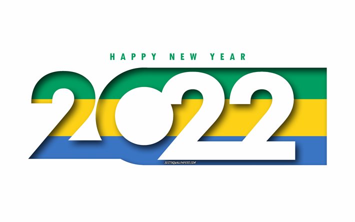 frohes neues jahr 2022 gabun, wei&#223;er hintergrund, gabun 2022, gabun 2022 neujahr, 2022 konzepte, gabun, flagge von gabun