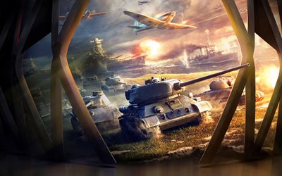 World of Tanks, T-34-85, p&#244;ster, materiais promocionais, WOT, jogos de guerra, T-34, tanques