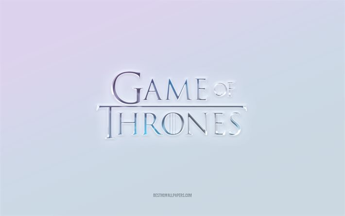 Game of Thrones logosu, 3d metni kesip, beyaz arka plan, Game of Thrones 3d logosu, Game of Thrones amblemi, Game of Thrones, kabartmalı logo, Game of Thrones 3d amblemi