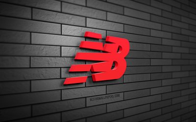 New Balance 3D logo, 4K, gray brickwall, creative, brands, New Balance logo, 3D art, New Balance