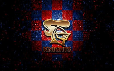 Newcastle Knights, glitter logo, NRL, red blue checkered background, rugby, australian rugby club, Newcastle Knights logo, mosaic art, National Rugby League