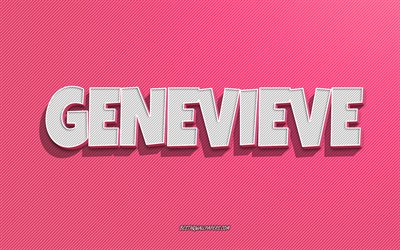 Genevieve, fond de lignes roses, fonds d&#39;&#233;cran avec des noms, nom Genevieve, noms f&#233;minins, carte de voeux Genevieve, dessin au trait, photo avec nom Genevieve