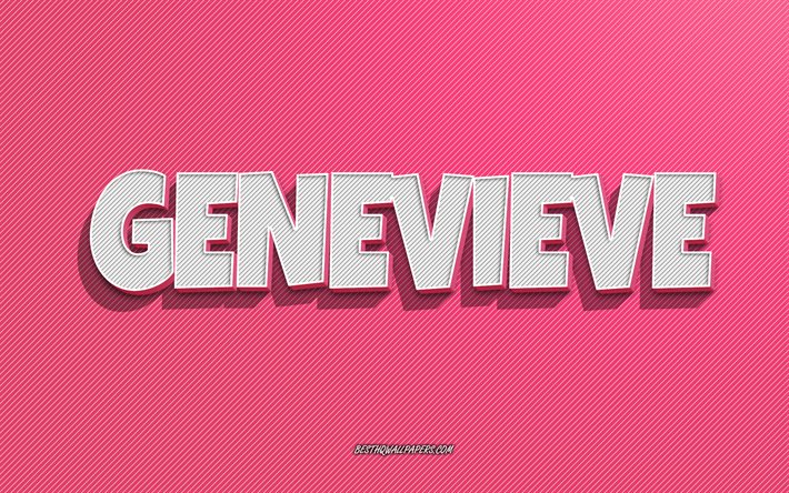 Genevieve, ピンクの線の背景, 名前の壁紙, Genevieveの名前, 女性の名前, Genevieveグリーティングカード, ラインアート, Genevieveの名前の写真