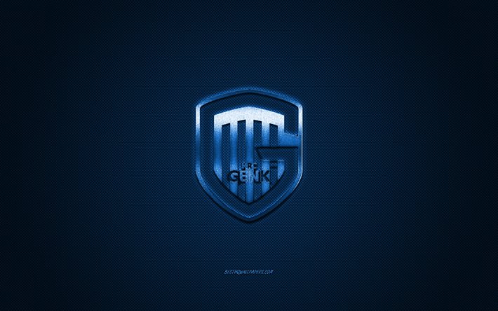 KRC Genk, Belgio football club, Jupiler Pro League, logo blu, sfondo blu in fibra di carbonio, Belga Prima Divisione A, calcio, Genk, Belgio, KRC Genk logo