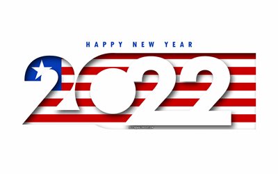 عام جديد سعيد 2022 ليبيريا, خلفية بيضاء, ليبيريا 2022, ليبيريا 2022 رأس السنة الجديدة, 2022 مفاهيم, ليبيريا, علم ليبيريا