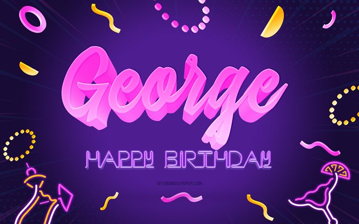 Joyeux anniversaire George, 4k, Fond de f&#234;te violet, George, art cr&#233;atif, Nom de George, Anniversaire de George, Fond de f&#234;te d&#39;anniversaire
