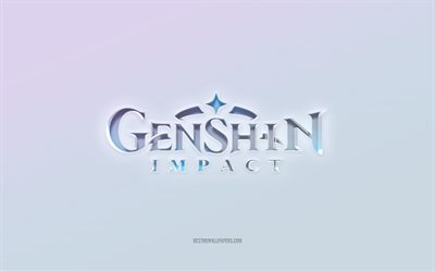 Genshin Impact-logotyp, utskuren 3d-text, vit bakgrund, Genshin Impact 3d-logotyp, Genshin Impact-emblem, Genshin Impact, pr&#228;glad logotyp, Genshin Impact 3d-emblem