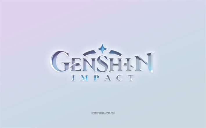 Genshin Impact logo, cut out 3d text, white background, Genshin Impact 3d logo, Genshin Impact emblem, Genshin Impact, embossed logo, Genshin Impact 3d emblem