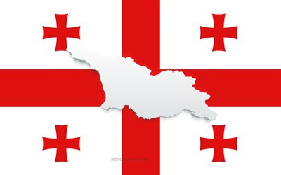 صورة ظلية خريطة جورجيا, علم جورجيا, صورة ظلية على العلم, جورجيا, 3d، جورجيا، الخريطة، silhouette, جورجيا خريطة 3d