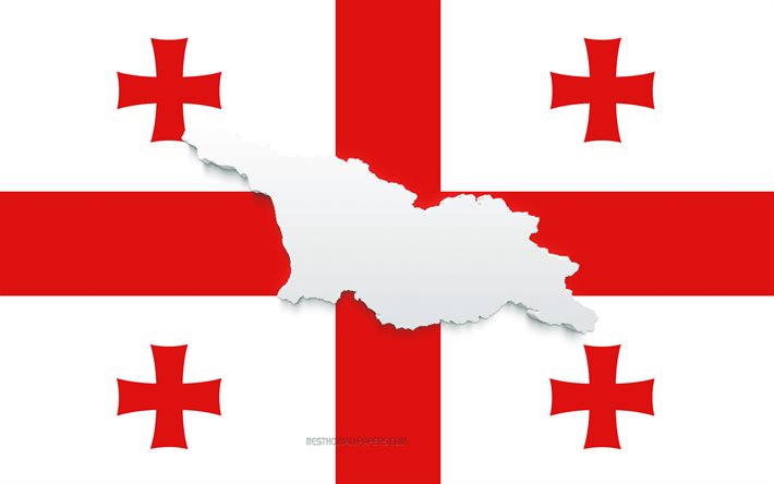 georgien kartensilhouette, flagge von georgien, silhouette auf der flagge, georgien, 3d-georgien-kartensilhouette, georgien-flagge, georgien 3d-karte