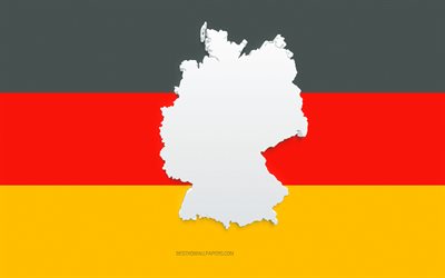 Silhueta do mapa da Alemanha, Bandeira da Alemanha, silhueta na bandeira, Alemanha, 3D Silhueta do mapa da Alemanha, Mapa 3D da Alemanha