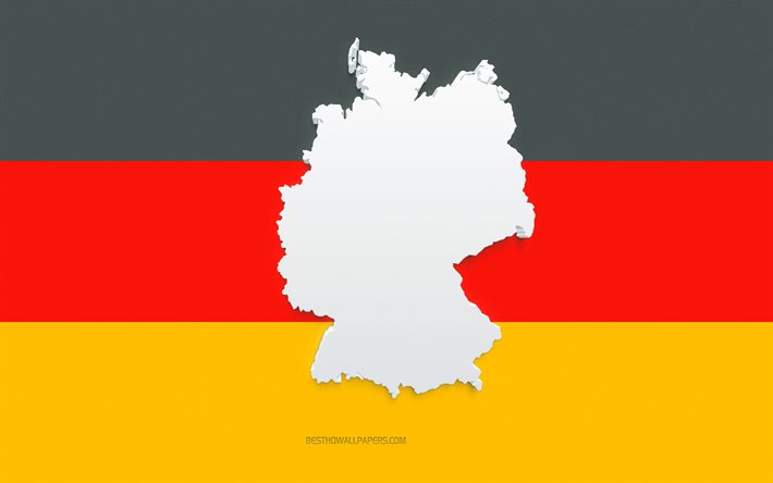 deutschland-kartensilhouette, flagge von deutschland, silhouette auf der flagge, deutschland, 3d deutschland-kartensilhouette, deutschland-flagge, deutschland 3d-karte