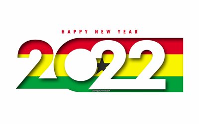 Bonne ann&#233;e 2022 Ghana, fond blanc, Ghana 2022, Ghana 2022 Nouvel An, 2022 concepts, Ghana, drapeau du Ghana