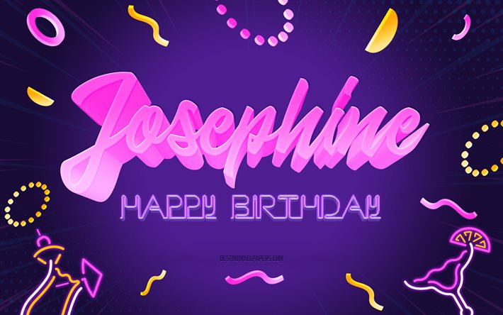お誕生日おめでとうジョセフィン, 4k, 紫のパーティーの背景, ジョゼフィーヌ, クリエイティブアート, ジョセフィンの誕生日おめでとう, ジョセフィンの名前, ジョセフィンの誕生日, 誕生日パーティーの背景
