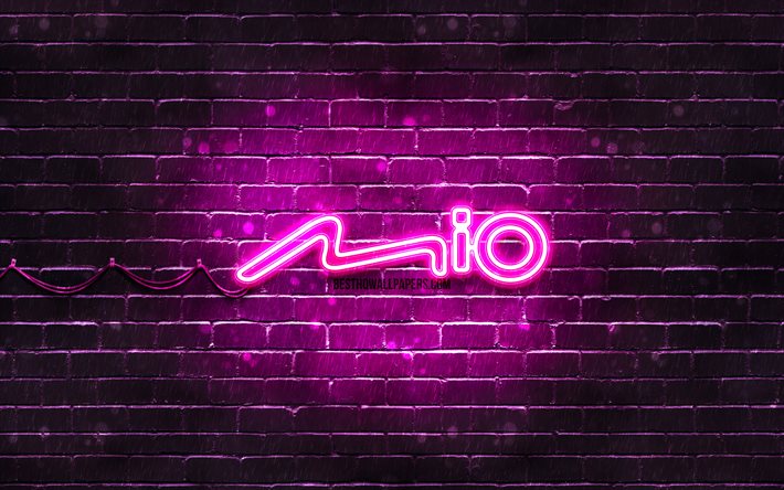 Download wallpapers Mio purple logo, 4k, purple brickwall, Mio logo ...
