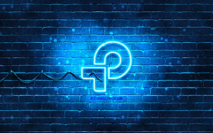 Logo bleu TP-Link, 4k, mur de briques bleu, logo TP-Link, marques, logo n&#233;on TP-Link, TP-Link