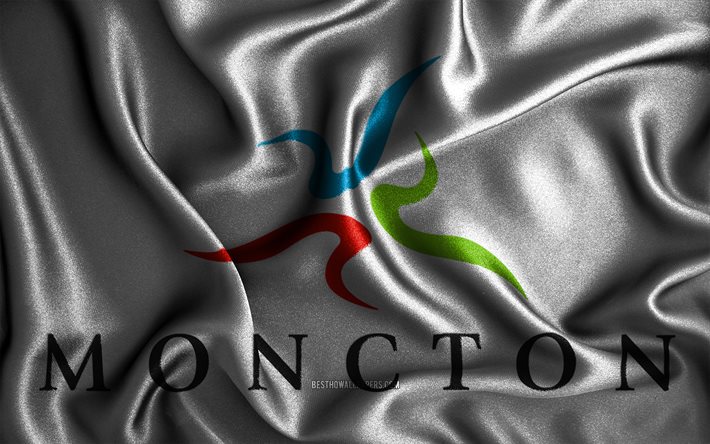 Moncton lippu, 4k, silkki aaltoilevat liput, Kanadan kaupungit, Day of Moncton, Flag of Moncton, kangasliput, 3D-taide, Moncton, Moncton 3D lippu
