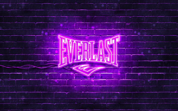 Everlast violetti logo, 4k, violetti tiilisein&#228;, Everlast logo, tuotemerkit, Everlast neon logo, Everlast