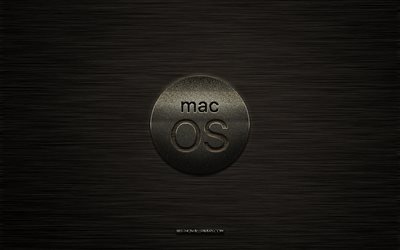 MacOS metal logo, metal background, MacOS emblem, MacOS stylish logo, MacOS, creative art, MacOS logo