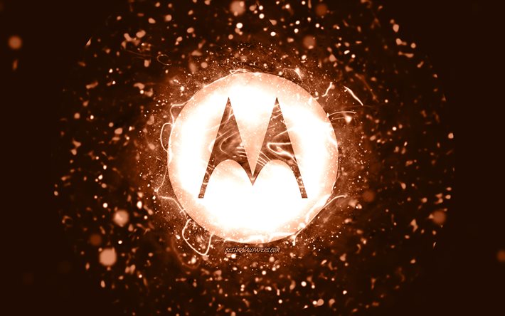 Motorola ruskea logo, 4k, ruskeat neon valot, luova, ruskea abstrakti tausta, Motorola logo, tuotemerkit, Motorola