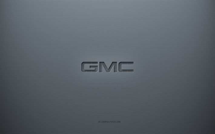 GMCロゴ, 灰色の創造的な背景, GMCエンブレム, 灰色の紙の質感, GMC, 灰色の背景, GMC3dロゴ