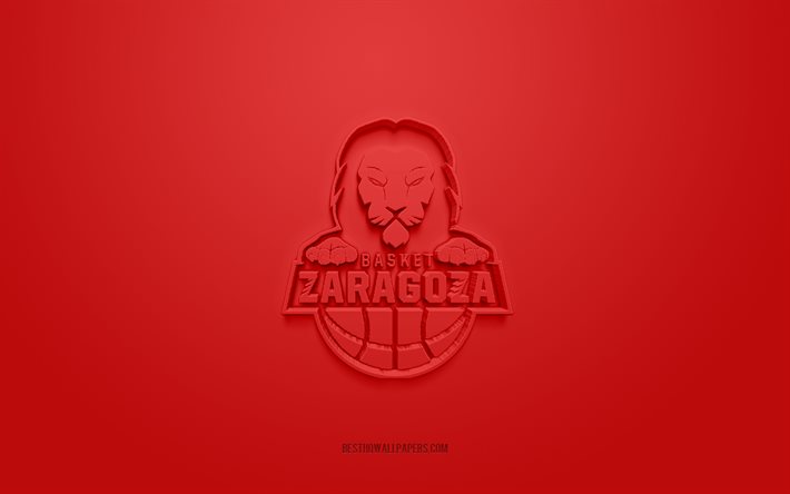 Basket Zaragoza, kreativ 3D-logotyp, r&#246;d bakgrund, spanska basketlag, Liga ACB, Zaragoza, Spanien, 3d-konst, basket, Basket Zaragoza 3d-logotyp