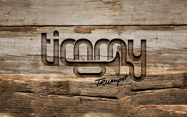 Timmy Trumpet wooden logo, 4K, Timothy Jude Smith, wooden backgrounds, australian DJs, Timmy Trumpet logo, creative, wood carving, Timmy Trumpet
