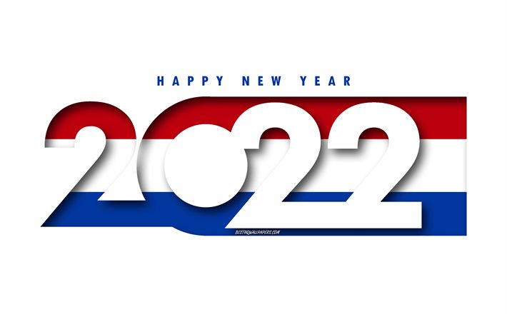 Mutlu Yıllar 2022 Hollanda, beyaz arka plan, Hollanda 2022, Hollanda 2022 Yeni Yıl, 2022 kavramlar, Hollanda, Hollanda Bayrağı