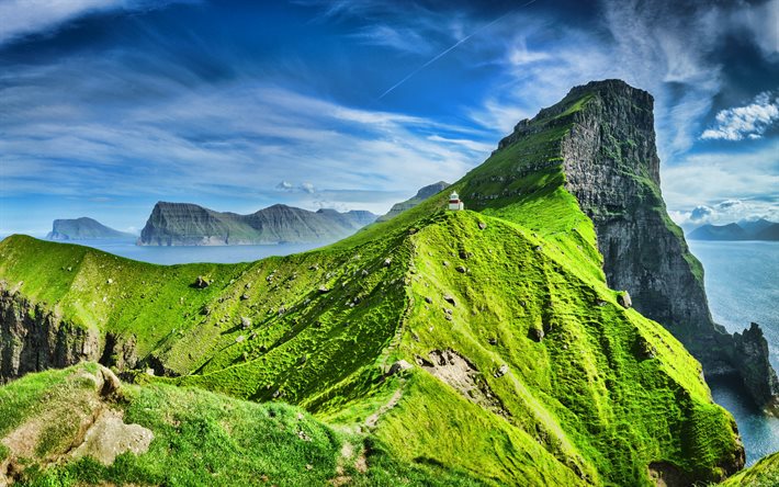 Kalsoy, HDR, beautiful nature, mountains, coast, Faroe Islands, Europe, summer