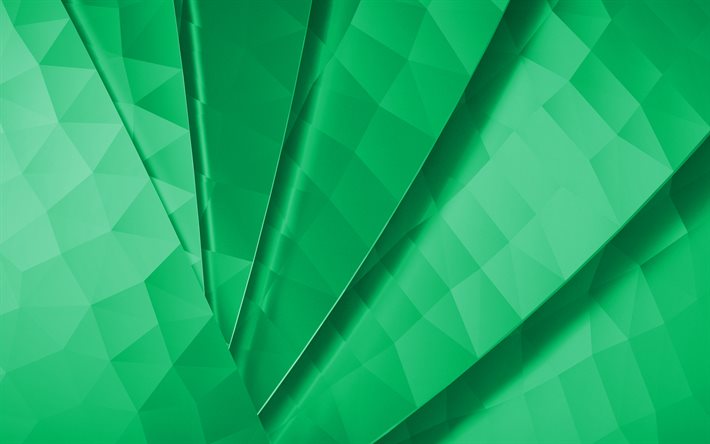 緑の抽象的な背景, 4k, 緑のポリゴンの背景, 緑の抽象化, 緑の線の背景, 創造的な緑の背景