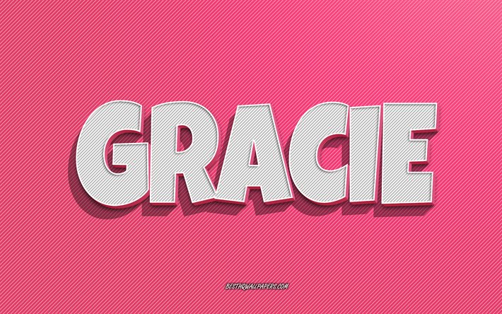 Gracie, rosa linjer bakgrund, tapeter med namn, Gracie namn, kvinnliga namn, Gracie gratulationskort, streckteckning, bild med Gracie namn