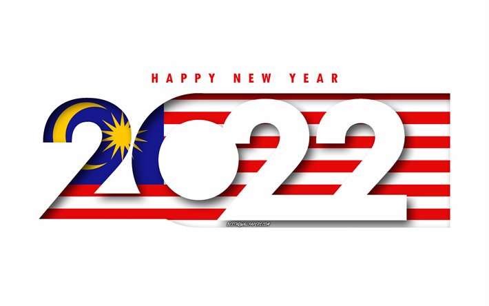 Felice Anno Nuovo 2022 Malesia, sfondo bianco, Malesia 2022, Malesia 2022 Anno nuovo, 2022 concetti, Malesia, Bandiera della Malesia