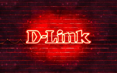 D-Link red logo, 4k, red brickwall, D-Link logo, brands, D-Link neon logo, D-Link