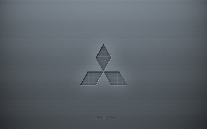 三菱ロゴ, 灰色の創造的な背景, 三菱エンブレム, 灰色の紙の質感, 三菱, 灰色の背景, 三菱3Dロゴ
