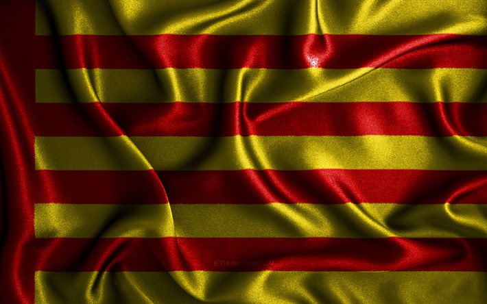 Bandeira de Sagunto, 4k, bandeiras onduladas de seda, cidades espanholas, Dia de Sagunto, bandeiras de tecido, arte 3D, Sagunto, cidades da Espanha, Bandeira 3D de Sagunto