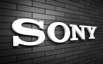 Sony 3D logo, 4K, gray brickwall, creative, brands, Sony logo, 3D art, Sony