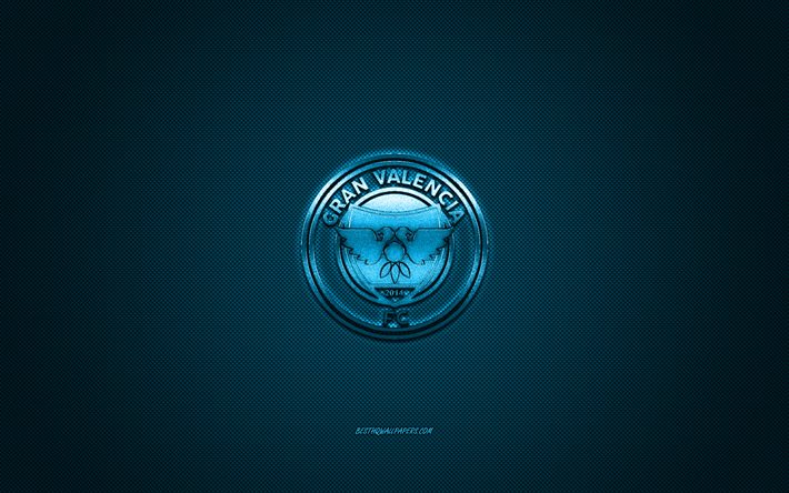 Gran Valencia FC, squadra di calcio Venezuelana, logo blu, sfondo blu in fibra di carbonio, Primera Division Venezuelana, calcio, Valencia, Venezuela, Gran Valencia FC logo