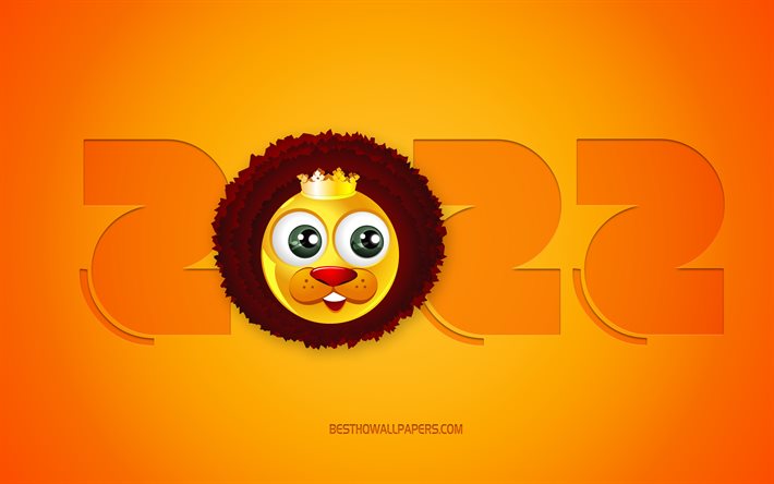 2022 Ano do Leo, Feliz Ano Novo de 2022, fundo amarelo, signo 3D do zod&#237;aco Leo, 2022 Ano Novo, Signo do zod&#237;aco Leo, 2022 conceitos, Leo